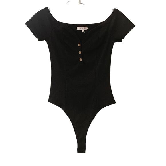 Better Be Tops - Better Be Black Sweetheart Neckline Ribbed Bodysuit, Size Small
